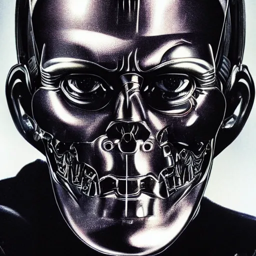 Prompt: close - up portrait photo of a t - 8 0 0 terminator with half of its face looking like marilyn monroe and half like a robot