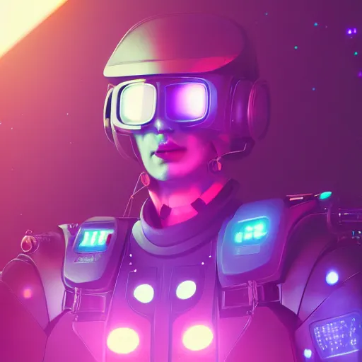 Image similar to cyberpunk concept bot, cinema 4 d, galaxy, mars, ufo, space sci - fi, wearing vr goggles, illustration, portrait, pastel neon textured background night, trending on artstation, greg rutkowski, octane rendered, 1 2 k, detailed,