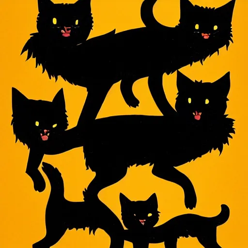 Image similar to pack of black cats in the style of “ al columbia ”