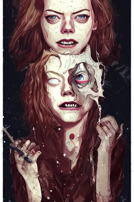 Image similar to emma stone in sleepy hollow, full body, big two toned eyes, teeth gritted, horror, intricate details, cinematic, epic, realistic, anatomy, tomer hanuka, uplight, artstation, photorealistic, scary