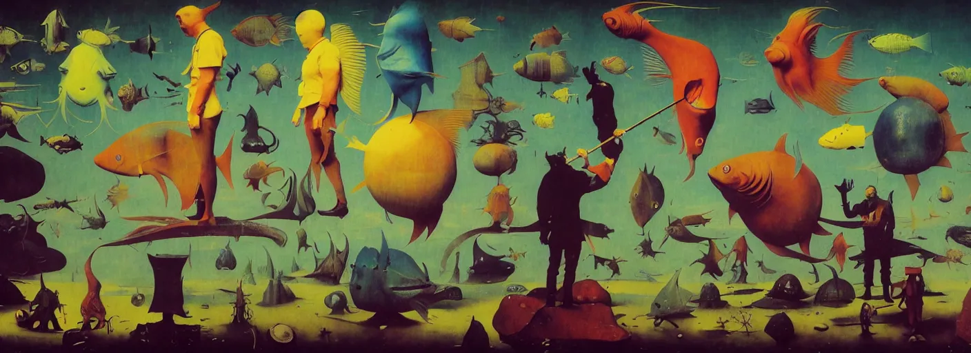 Image similar to full - body surreal colorful fish rpg character concept art anatomy, action pose, very coherent and colorful high contrast masterpiece by norman rockwell franz sedlacek hieronymus bosch dean ellis simon stalenhag rene magritte gediminas pranckevicius, dark shadows, sunny day, hard lighting, reference sheet white! background