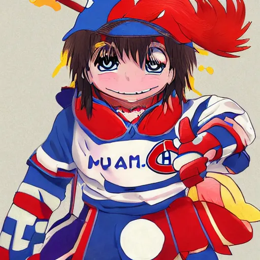 Image similar to anime Portrait of Youppi the Habs Montreal Canadiens Mascot as a very cute powerful and friendly pokemon, highly detailed anime, high evolution, 1990s, legendary, smooth, sharp focus, dynamic lighting, intricate, trending on ArtStation, illustration pokemon, art by WLOP