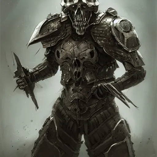 Image similar to concept art of armored skull by jama jurabaev, matte painting, realistic,