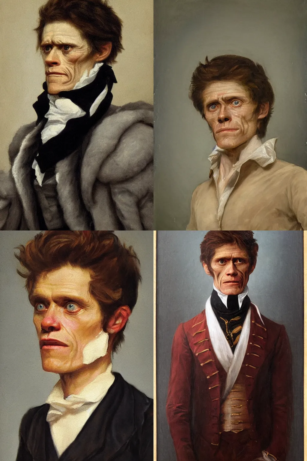 Prompt: willem dafoe, 1800s classical portrait painting