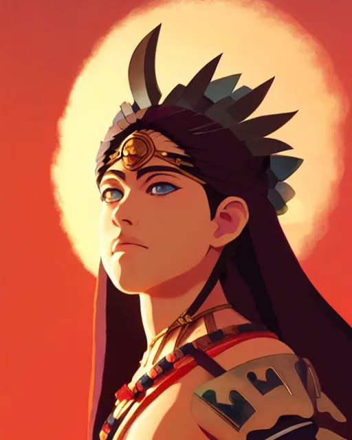 Prompt: young madonna as an azctec warrior, detailed perfect face, exquisite details, fire magic, mid view, design on a white background, by studio muti, greg rutkowski makoto shinkai takashi takeuchi studio ghibli