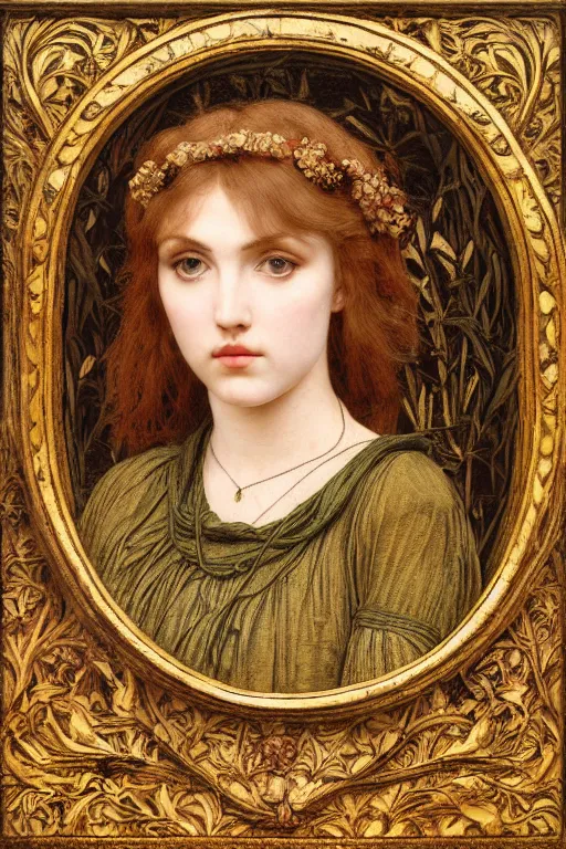 Prompt: masterpiece of intricately detailed preraphaelite photography portrait hybrid of hannah murray of debbie harry and sasha grey, medieval dress yellow ochre, by william morris ford madox brown william powell frith frederic leighton john william waterhouse hildebrandt