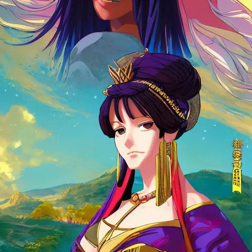 Image similar to portrait of queen of sheba, anime fantasy illustration by tomoyuki yamasaki, kyoto studio, madhouse, ufotable, comixwave films, trending on artstation