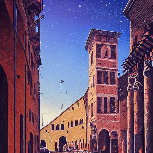 Prompt: A detailed surreal landscape of Ravenna in the 15th century by Alena Aenami