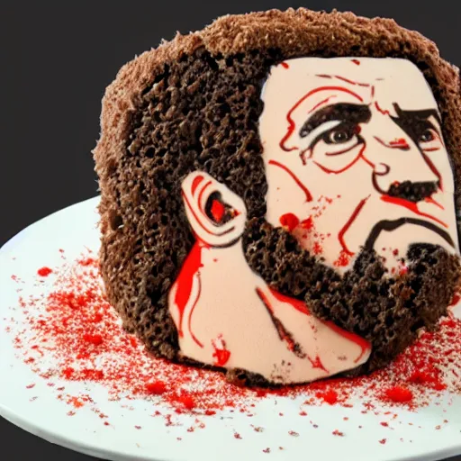 Prompt: delicious cake in shape of stallone, 8 k hd dof