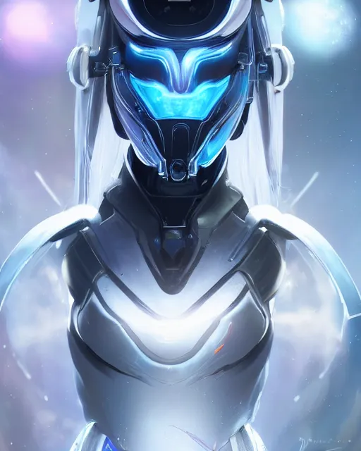 Image similar to perfect android girl on a mothership, warframe armor, beautiful face, scifi, futuristic, galaxy, nebula, raytracing, dreamy, long white hair, blue cyborg eyes, sharp focus, cinematic lighting, highly detailed, artstation, divine, by gauthier leblanc, kazuya takahashi, huifeng huang