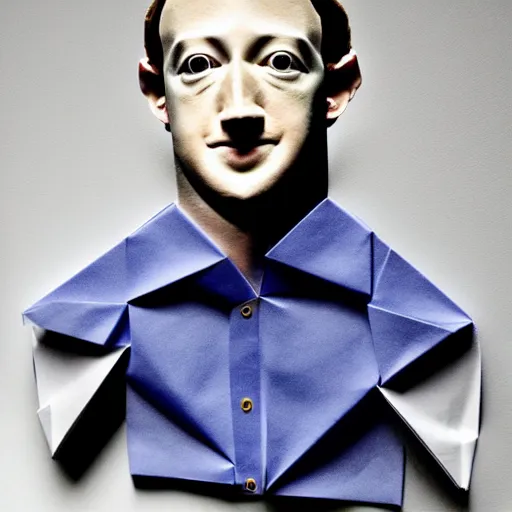 Image similar to Zuckerberg made out of origami, fine art