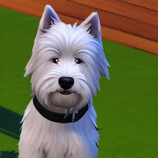 Prompt: detailed close up westie in the sims 4