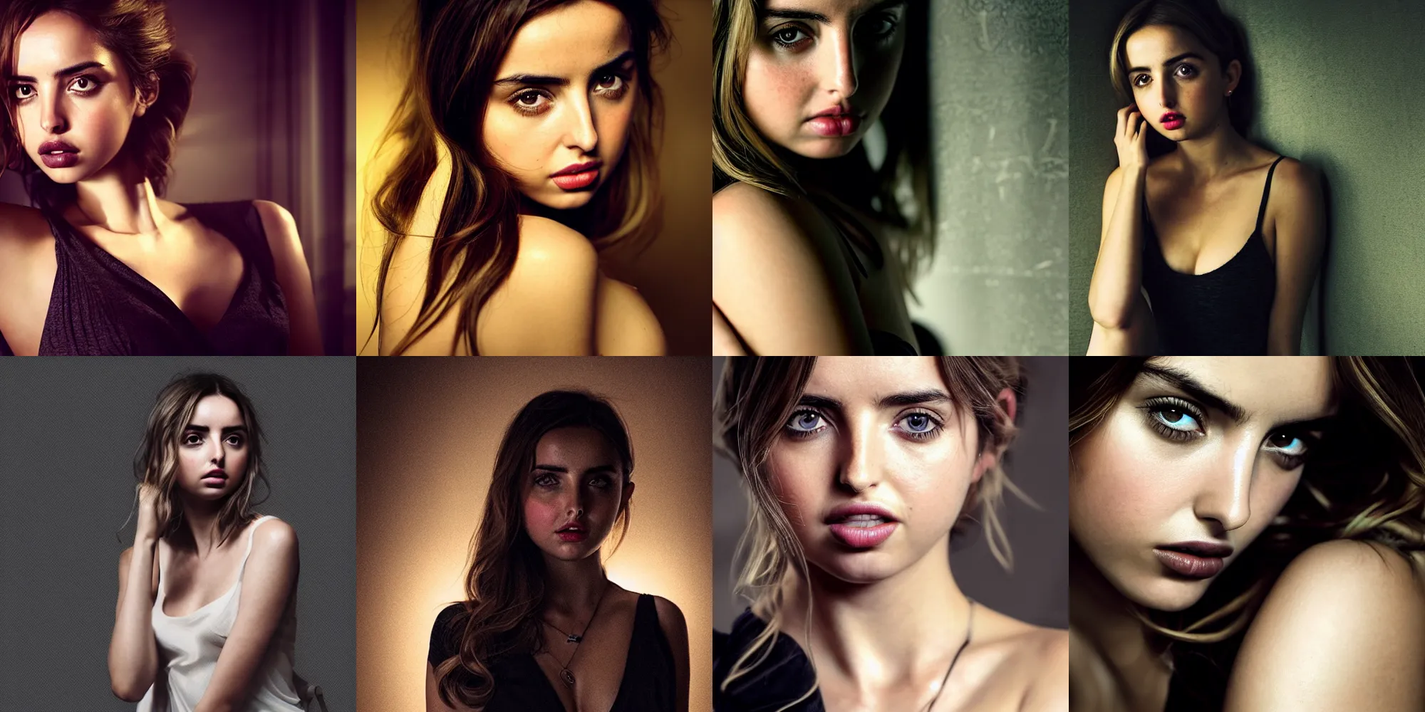 Prompt: a 35mm portrait of Ana de armas, lounge background, ominous, cinematic lighting, sharp, 4k, trending on Artstation, intricate, 8k highly professionally detailed, hdr, CGSociety, dark fantasy, dynamic lighting, cinematic, pristine, smooth, cosplay, elegant, sharp focus, by Wlop, James Gurney, Thomas Kinkade