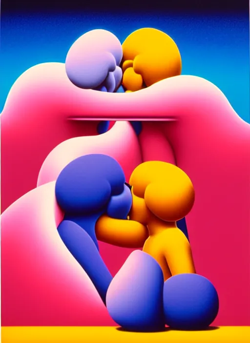 Prompt: kissing by shusei nagaoka, kaws, david rudnick, airbrush on canvas, pastell colours, cell shaded!!!, 8 k