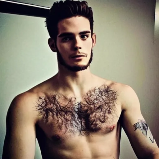 Image similar to “a realistic detailed photo of a guy who is an attractive humanoid who is half robot and half humanoid, who is a male android, Tyler Seguin, shiny skin, posing like a statue, blank stare”