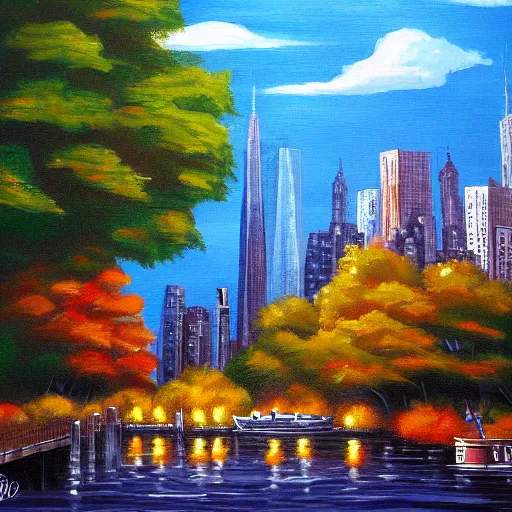 Image similar to bob ross painting of new york city