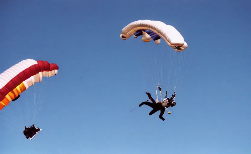 Image similar to color photo. closeup of a skydiver jumping. white plane in the background 8 0'style