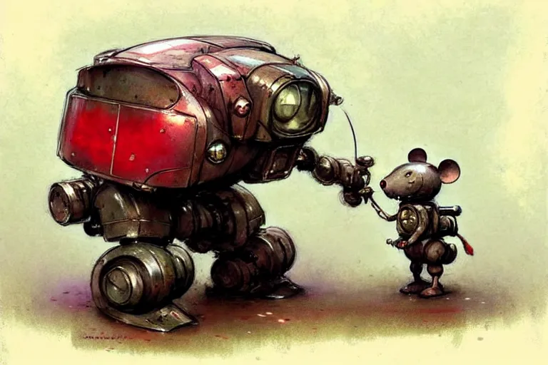 Image similar to adventurer ( ( ( ( ( 1 9 5 0 s retro future robot mouse battlemech house. muted colors. ) ) ) ) ) by jean baptiste monge!!!!!!!!!!!!!!!!!!!!!!!!! chrome red