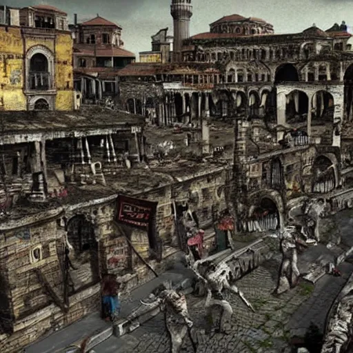 Prompt: constantinople zombie town