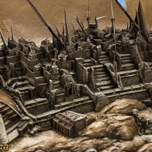 Image similar to diorama of the Battle of Helm's Deep, realistic, 4k, detailed