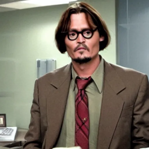 Prompt: johnny depp as dwight schrute in the office