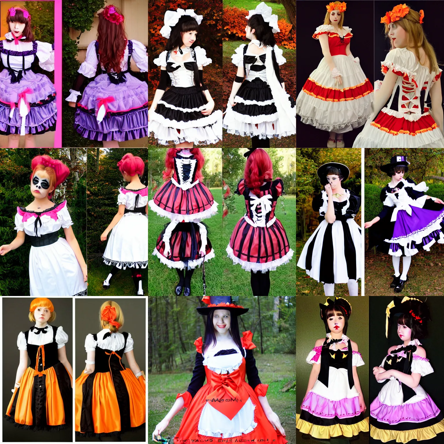 Prompt: a halloween lolita dress, front and back, photo