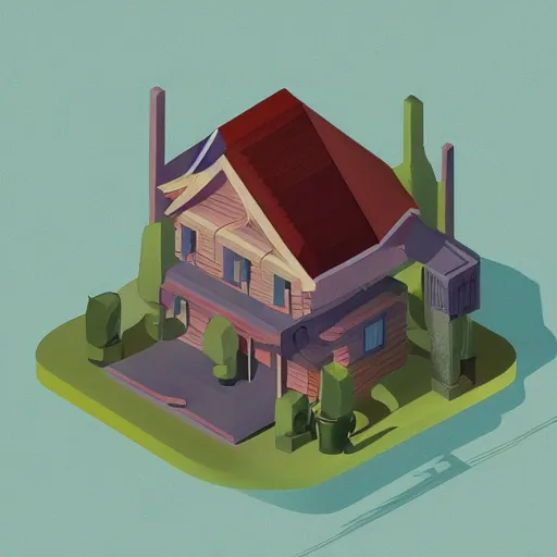 Prompt: a beautiful illustration of an isometric stylized house, by rutkowski, featured on artstation