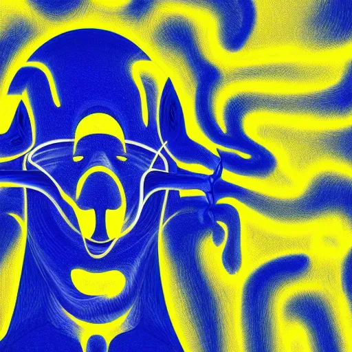 Image similar to human man that resembles a wasp morh in surreal sketch style, blue and yellow gradient, noise, ultrafine detail, hd 8k, logo illustration