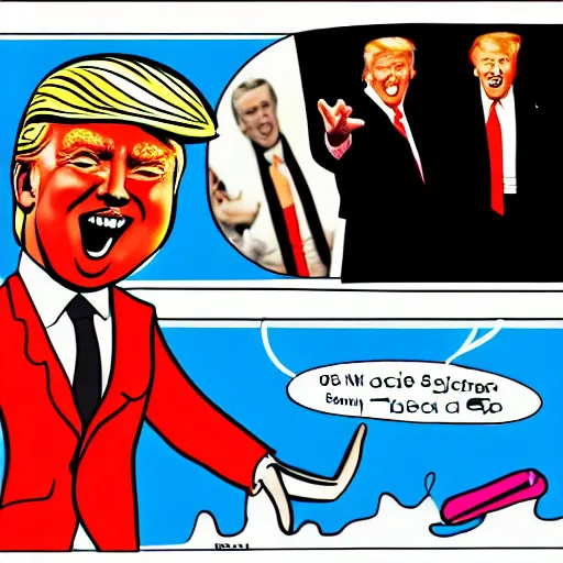 Image similar to person is laughing and pointing at donald trump in a swimsuit. detailed ms paint drawing.