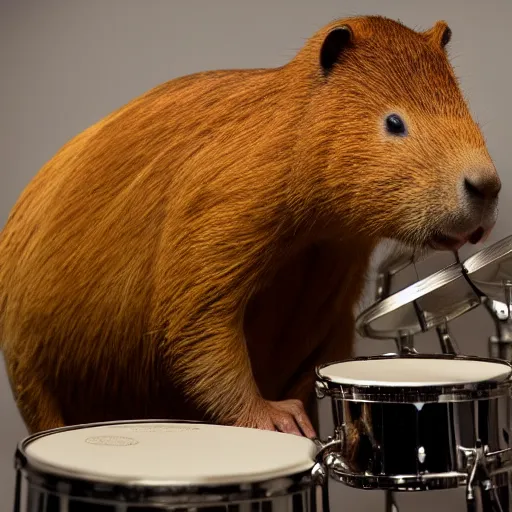 Image similar to high resolution photo of a capybara playing a jazz drum set