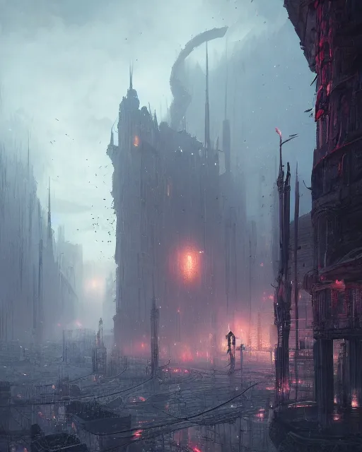 Image similar to the empty city, terrifying, evil, environment art, fantasy art, landscape art, in the style of greg rutkowski, illustration, epic, fantasy, intricate, hyper detailed, artstation, concept art, smooth, sharp focus, ray tracing