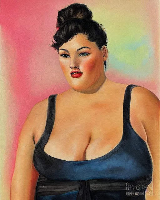 Prompt: beautiful plus size girl painting by ansell, mary jane, photorealistic
