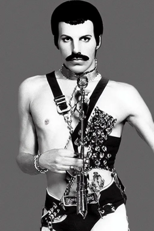 Image similar to freddy mercury and polly shore had a baby. photo realistc