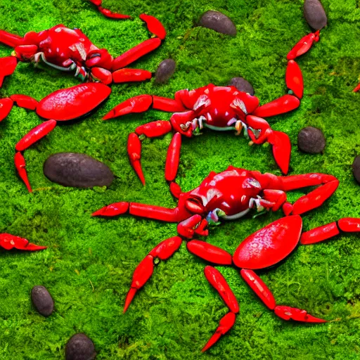 Prompt: large group of crabs and worms, crawling along a bed of moss, low poly, creeper world, handcrafted, artstation, hyperrealistic, hard light, best practices, creeptastic, photorealism, macro perspective, cuddly, Voidless of the Festival!, The Graveyard!!, Blood moon tentacles, outsider art!!!, The ego separates by Wojciech Siudmak!!!!