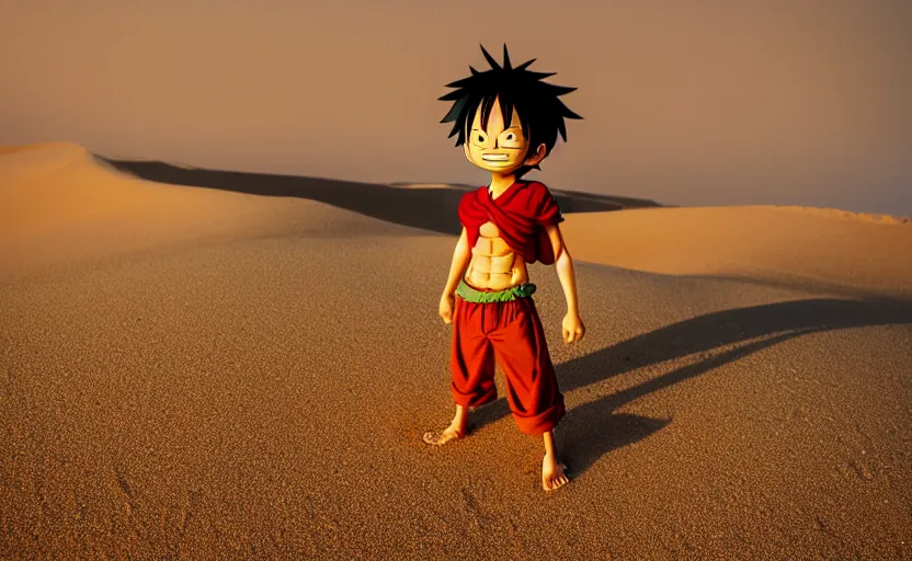 Image similar to a luffy in sand dunes, photography