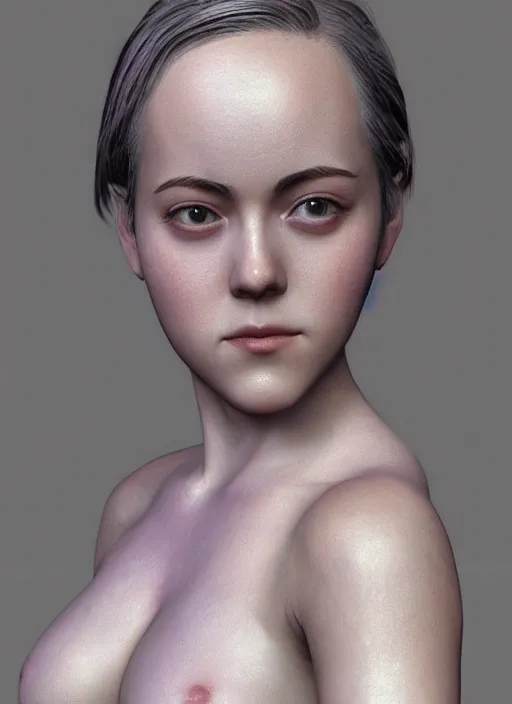 Image similar to hyper detailed ultra sharp of beautiful portrait jena malone, beautiful girl, beautiful body, character artist, mature content, zbrush, maya, substance 3 d painter, art by huaishen j, 2 d 3 d concept artist, elegant, 2 d, ultra highly detailed, digital painting, smooth, sharp focus, artstation, art by ilya kuvshinov!