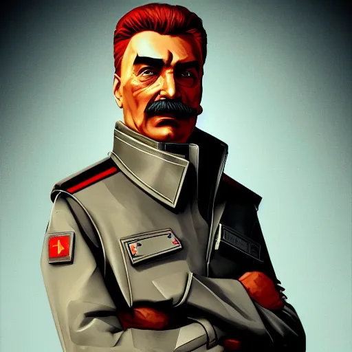 Image similar to cyberpunk joseph stalin as the leader of a futuristic communist society, cybernetics, sharp lines, digital, artstation, colored in