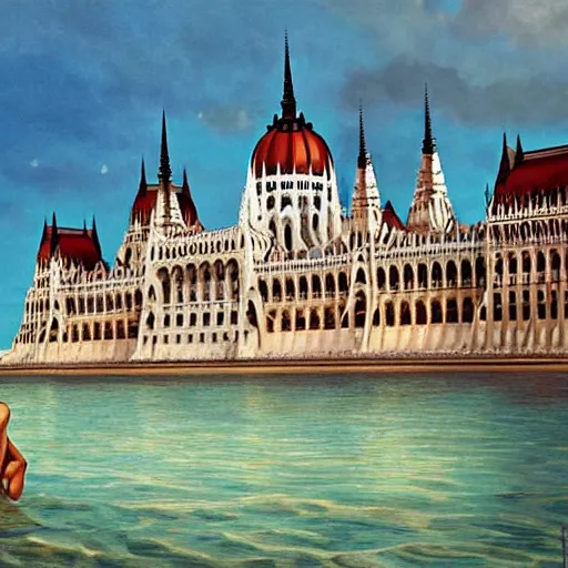 Prompt: hungarian parliament on a sandy beach of a tropical island, intricate, hyperdetailed, photorealistic, diffuse lighting, hdrp, artstation, unreal 5, smooth, textless, sharp focus, art by john collier, albert aublet, krenz cushart, artem demura, alphonse mucha