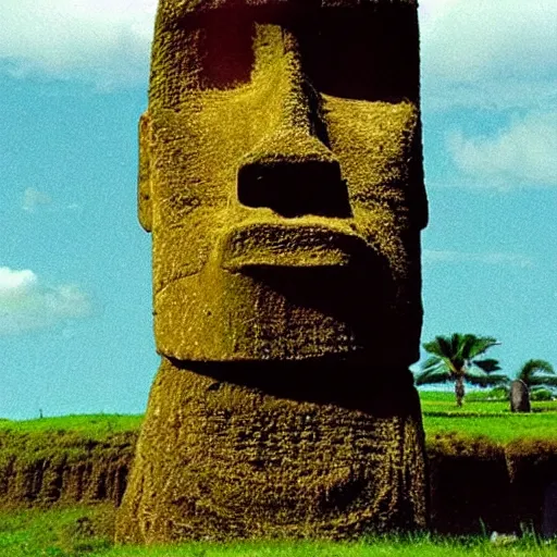 Image similar to makoto shinkai easter island head