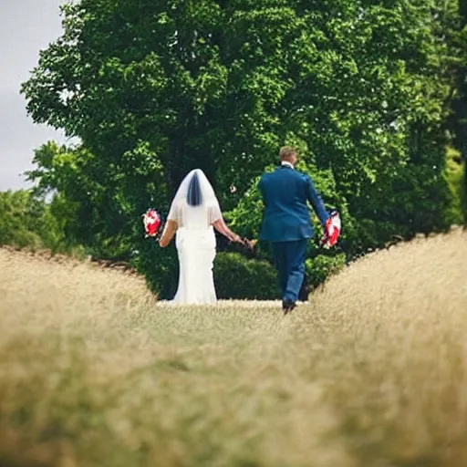 Image similar to “ a tractor getting married, walking down the aisle, wedding photography ”