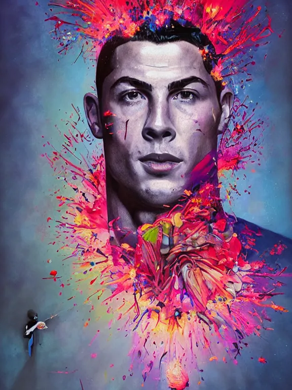 Prompt: art portrait of christiano ronaldo with flower exploding out of head,by tristan eaton,Stanley Artgermm,Tom Bagshaw,Greg Rutkowski,Carne Griffiths,trending on DeviantArt,face enhance,chillwave,minimalist,cybernetic, android, blade runner,full of color,