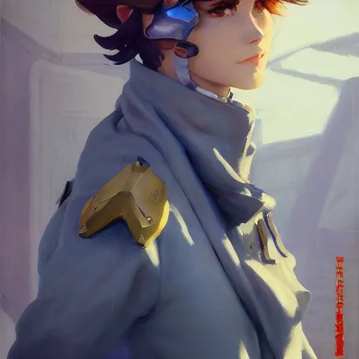 Image similar to greg manchess portrait painting of violet evergarden as overwatch character, totally whack, medium shot, asymmetrical, profile picture, organic painting, sunny day, matte painting, bold shapes, hard edges, street art, trending on artstation, by huang guangjian and gil elvgren and sachin teng