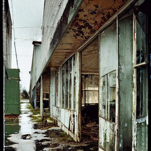 Image similar to an abandoned store's exterior in the middle of nowhere, by saul leiter, ultra detailed, rainy, beautiful