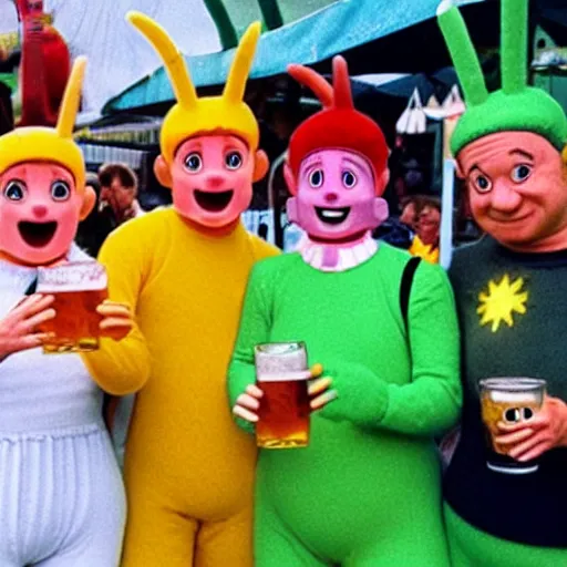 German teletubbies drinking beer during oktoberfest stable diffusion