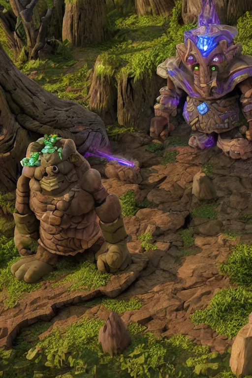 Image similar to zelda fantasy art giant golem troll wood rock greeble gemstone, global illumination ray tracing hdr fanart arstation by sung choi and eric pfeiffer and gabriel garza and casper konefal