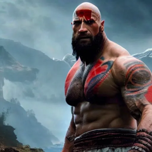 Prompt: Dwayne Johnson as Kratos 4K quality super realistic