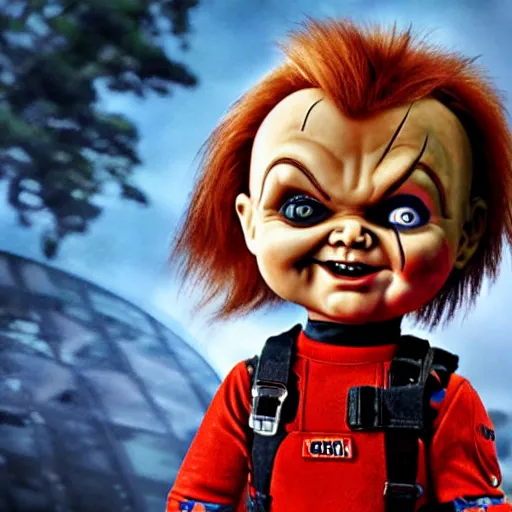 Image similar to chucky the doll in deadpool digital art 4 k detailed super realistic