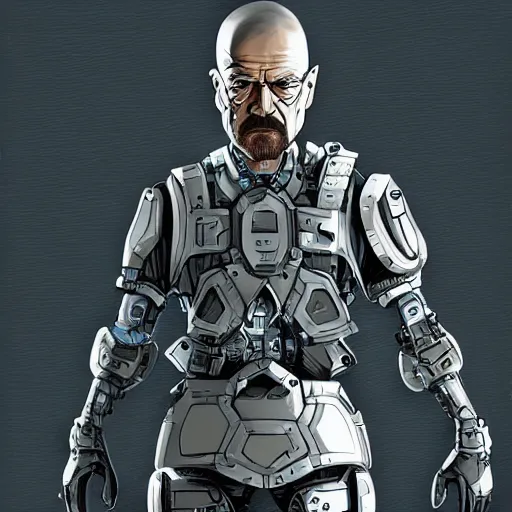 Image similar to Walter White in cybernetic battle armour, 4k digital art, highly detailed, concept art