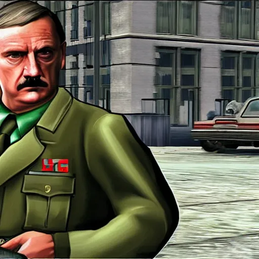 Prompt: gameplay footage of Adolf Hitler I'm GTA IV