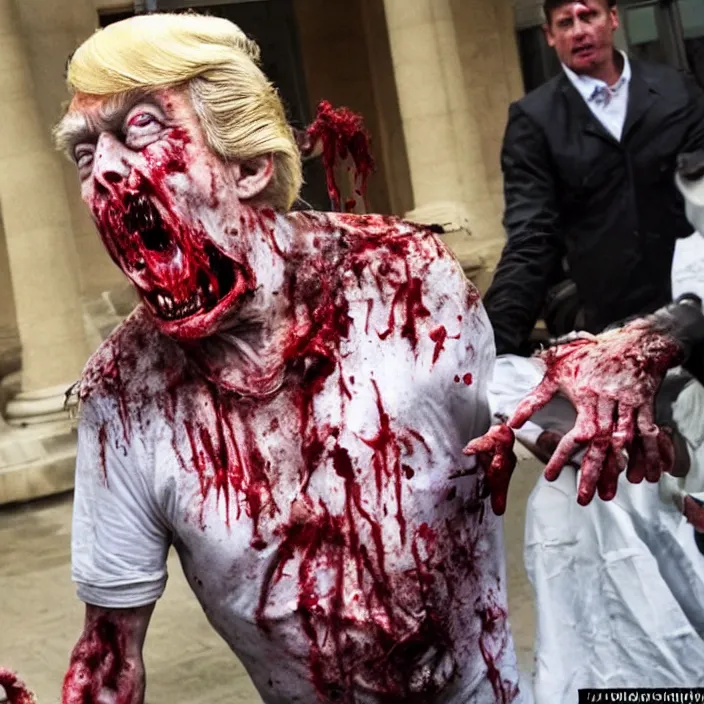 Prompt: zombie donald trump being treated fairly. professional photography